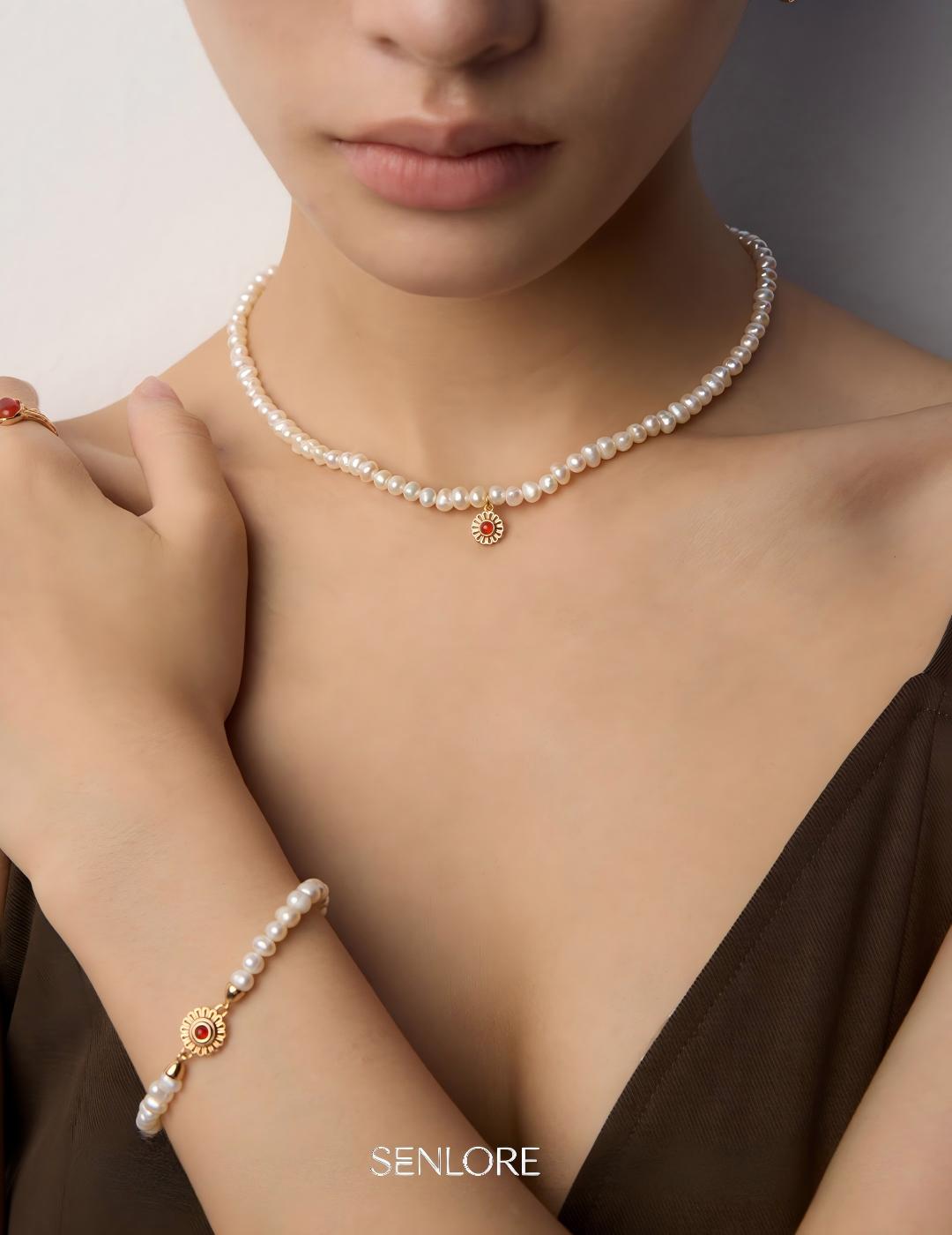 Pearl Agate Necklace — Sterling Silver, 18K Gold Vermeil, agate, natural freshwater pearl | SENLORE