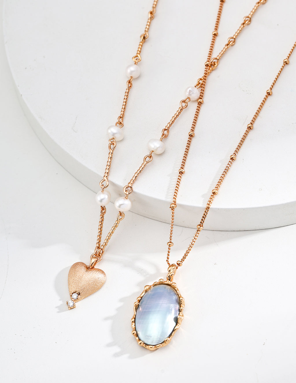 Frosted Heart Pearl Necklace — 18K Gold Vermeil, natural freshwater pearl, cubic zirconia | SENLORE