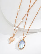 Frosted Heart Pearl Necklace — 18K Gold Vermeil, natural freshwater pearl, cubic zirconia | SENLORE