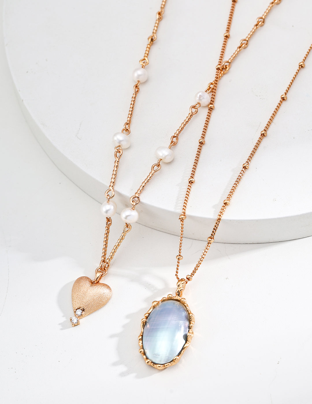 Frosted Heart Pearl Necklace — 18K Gold Vermeil, natural freshwater pearl, cubic zirconia | SENLORE