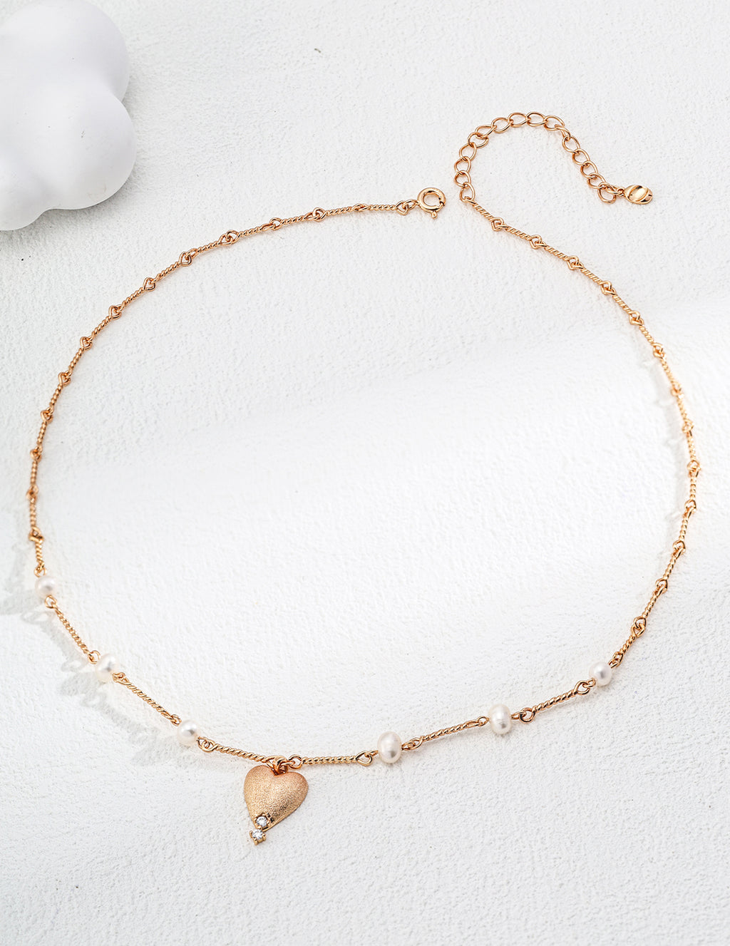 Frosted Heart Pearl Necklace — 18K Gold Vermeil, natural freshwater pearl, cubic zirconia | SENLORE