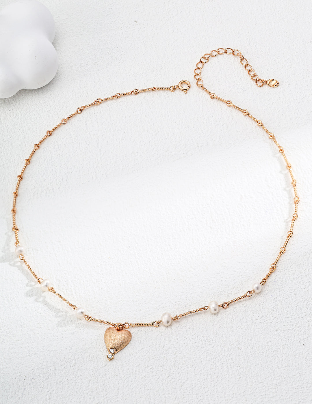 Frosted Heart Pearl Necklace — 18K Gold Vermeil, natural freshwater pearl, cubic zirconia | SENLORE