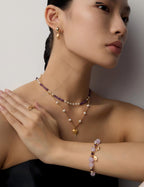 Frosted Heart Pearl Necklace — 18K Gold Vermeil, natural freshwater pearl, cubic zirconia | SENLORE