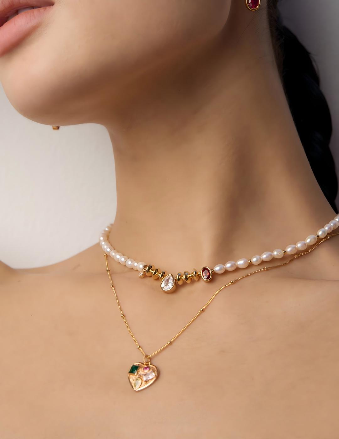 Vintage Pearl Zircon Necklace — 18K Gold Vermeil, natural freshwater pearl, cubic zirconia | SENLORE