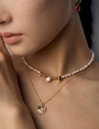 Vintage Pearl Zircon Necklace — 18K Gold Vermeil, natural freshwater pearl, cubic zirconia | SENLORE