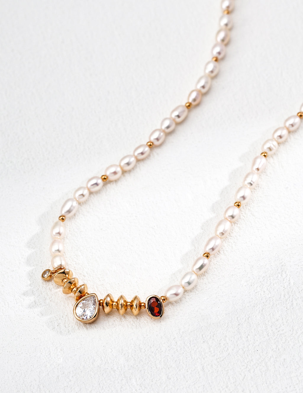 Vintage Pearl Zircon Necklace — 18K Gold Vermeil, natural freshwater pearl, cubic zirconia | SENLORE
