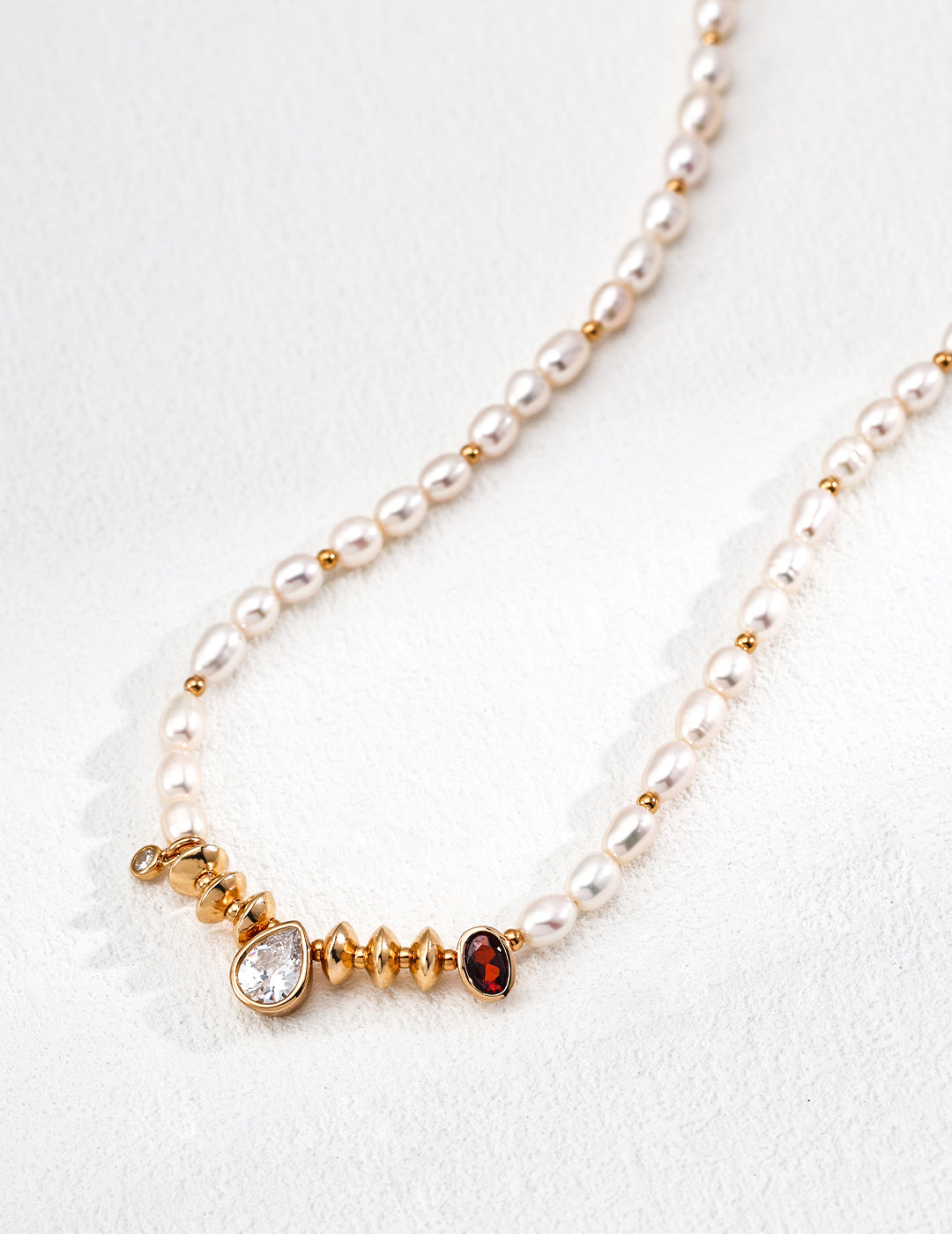 Vintage Pearl Zircon Necklace — 18K Gold Vermeil, natural freshwater pearl, cubic zirconia | SENLORE