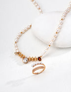 Vintage Pearl Zircon Necklace — 18K Gold Vermeil, natural freshwater pearl, cubic zirconia | SENLORE