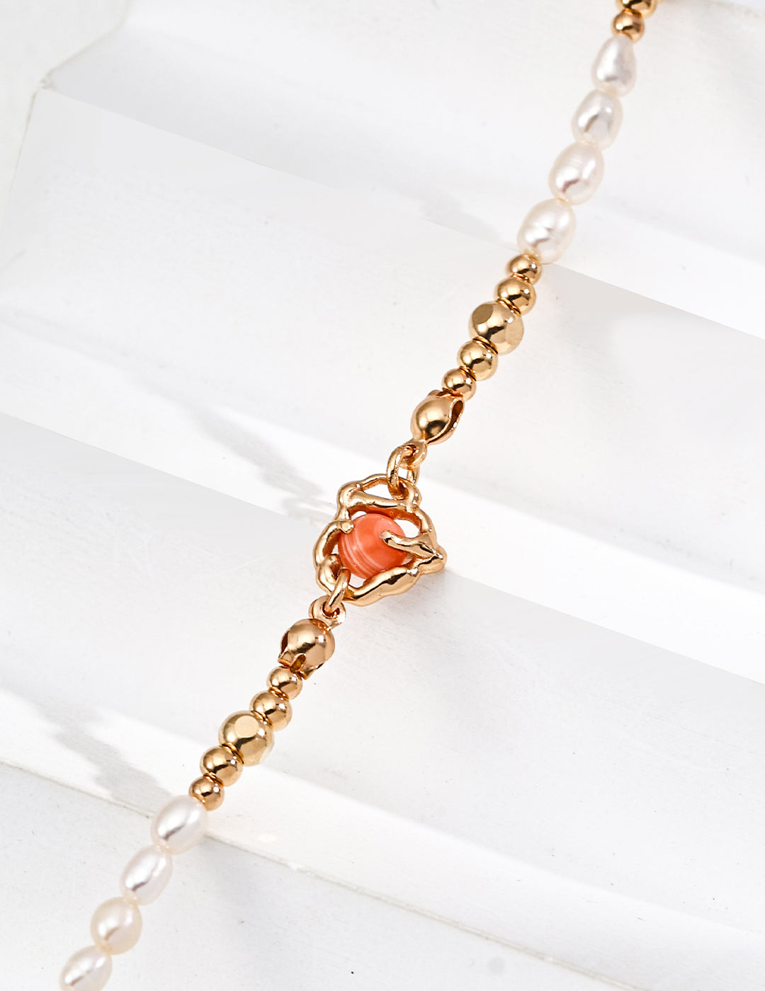 Pearl Rhodochrosite Necklace — 18K Gold Vermeil, natural freshwater pearl, rhodochrosite | SENLORE
