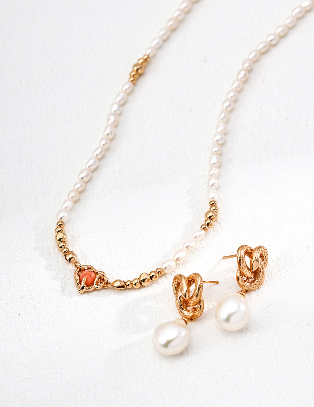Pearl Rhodochrosite Necklace — 18K Gold Vermeil, natural freshwater pearl, rhodochrosite | SENLORE