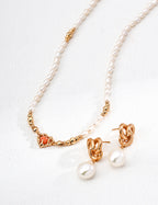 Pearl Rhodochrosite Necklace — 18K Gold Vermeil, natural freshwater pearl, rhodochrosite | SENLORE
