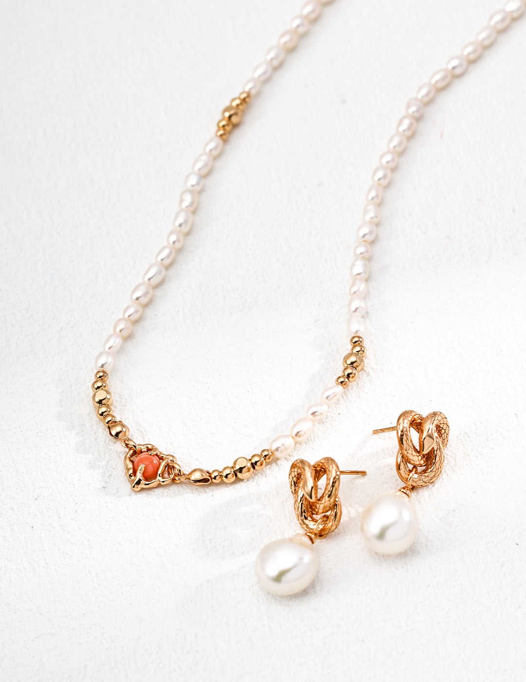 Pearl Rhodochrosite Necklace — 18K Gold Vermeil, natural freshwater pearl, rhodochrosite | SENLORE