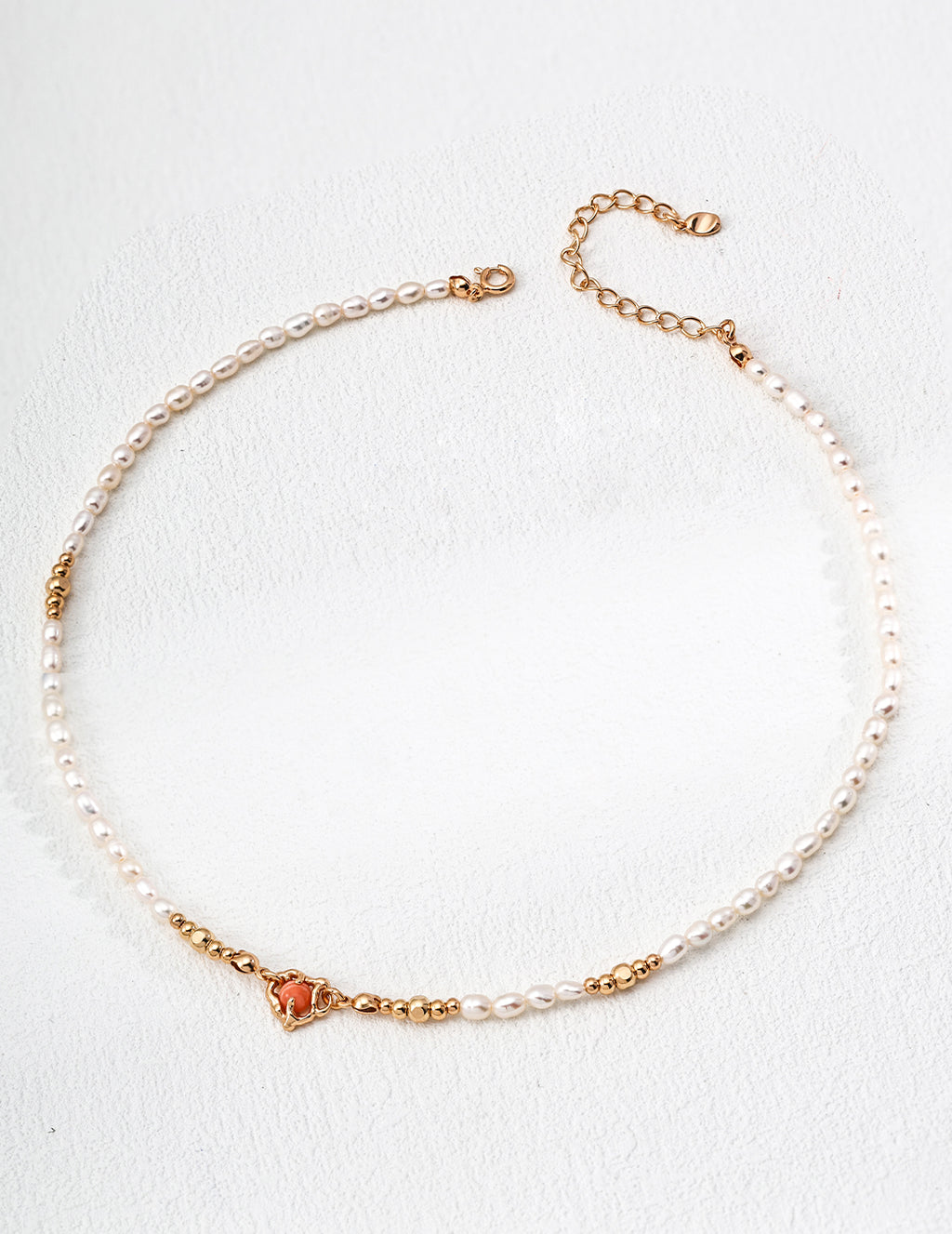 Pearl Rhodochrosite Necklace — 18K Gold Vermeil, natural freshwater pearl, rhodochrosite | SENLORE