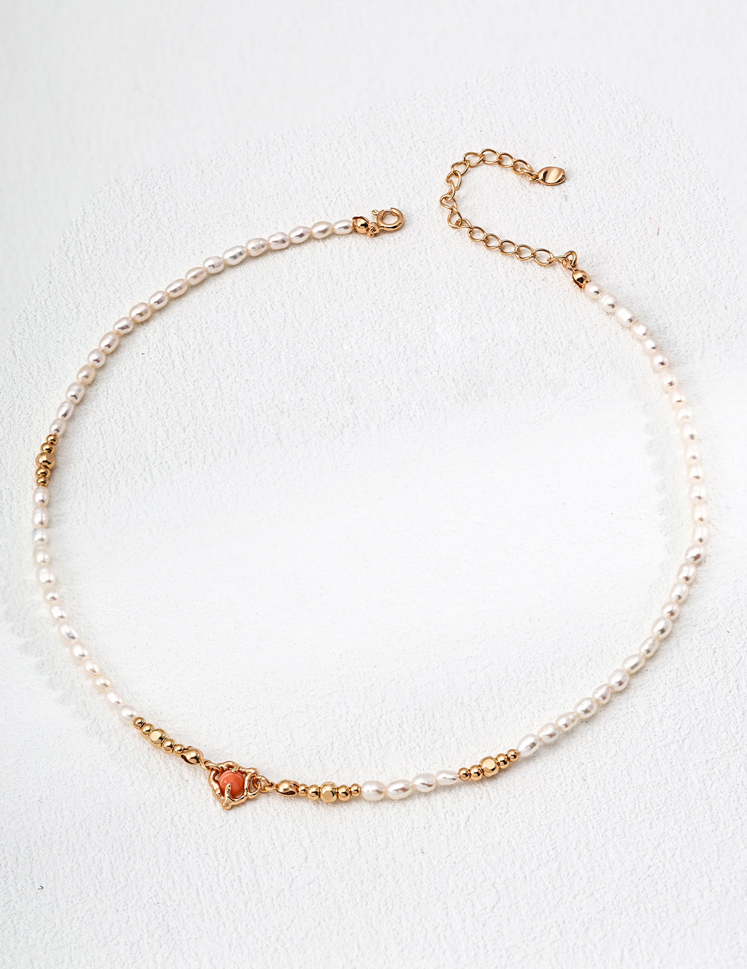 Pearl Rhodochrosite Necklace — 18K Gold Vermeil, natural freshwater pearl, rhodochrosite | SENLORE