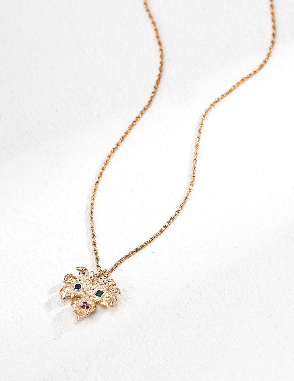 Maple Leaf Zircon Necklace — 18K Gold Vermeil, blue zircon | SENLORE
