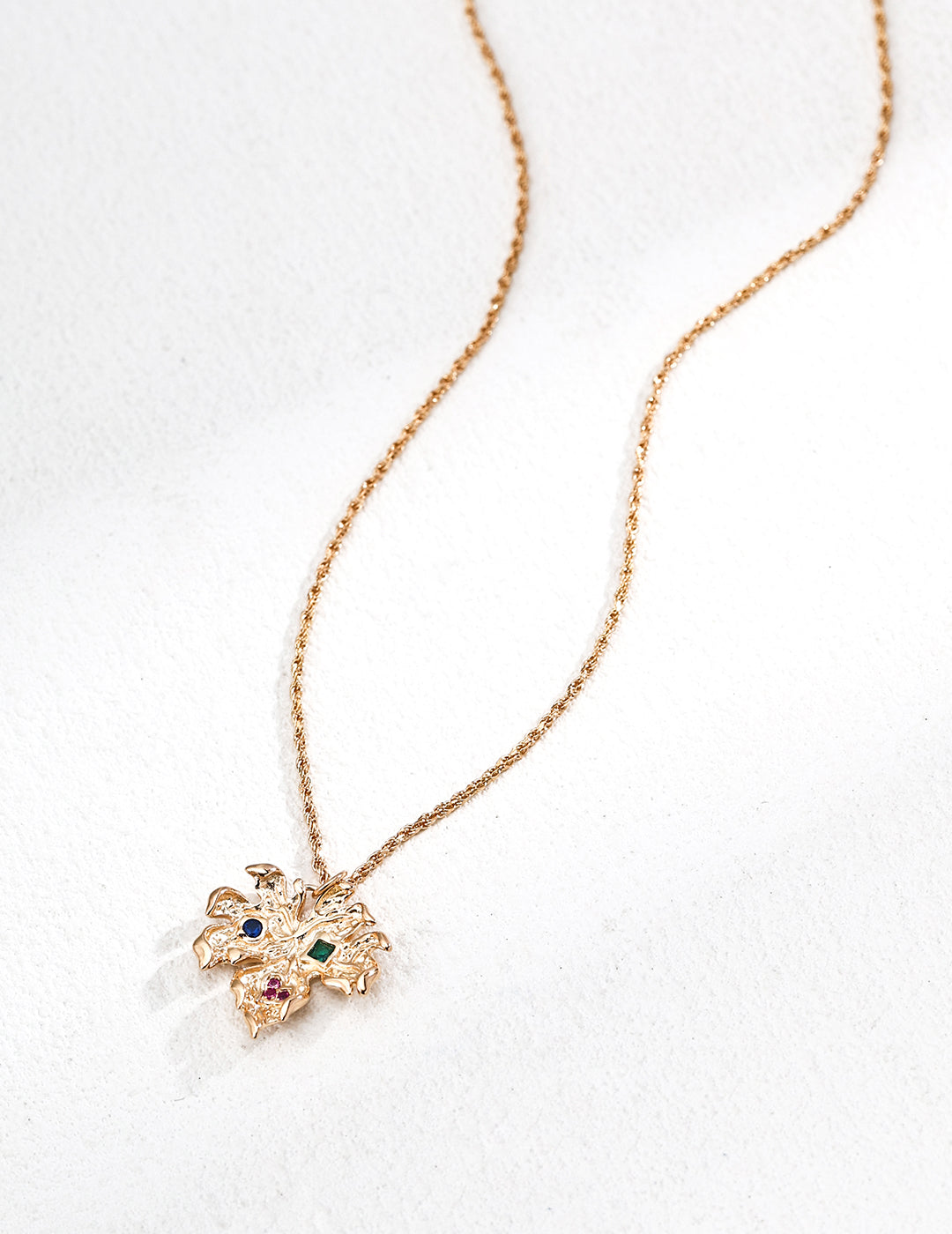 Maple Leaf Zircon Necklace — 18K Gold Vermeil, blue zircon | SENLORE