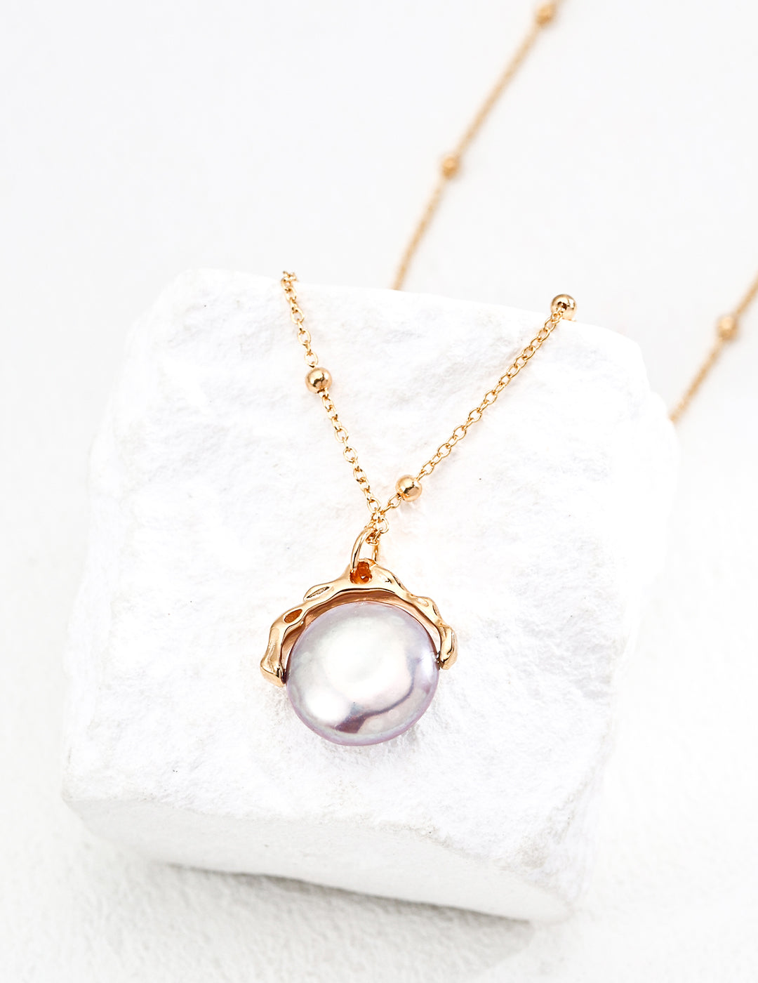 Button Pearl Necklace — 18K Gold Vermeil, natural freshwater pearl | SENLORE