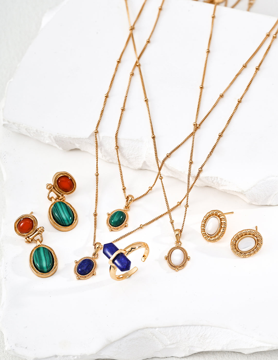 Court Vintage Necklace — Sterling Silver, 18K Gold Vermeil, malachite, lapis lazuli | SENLORE