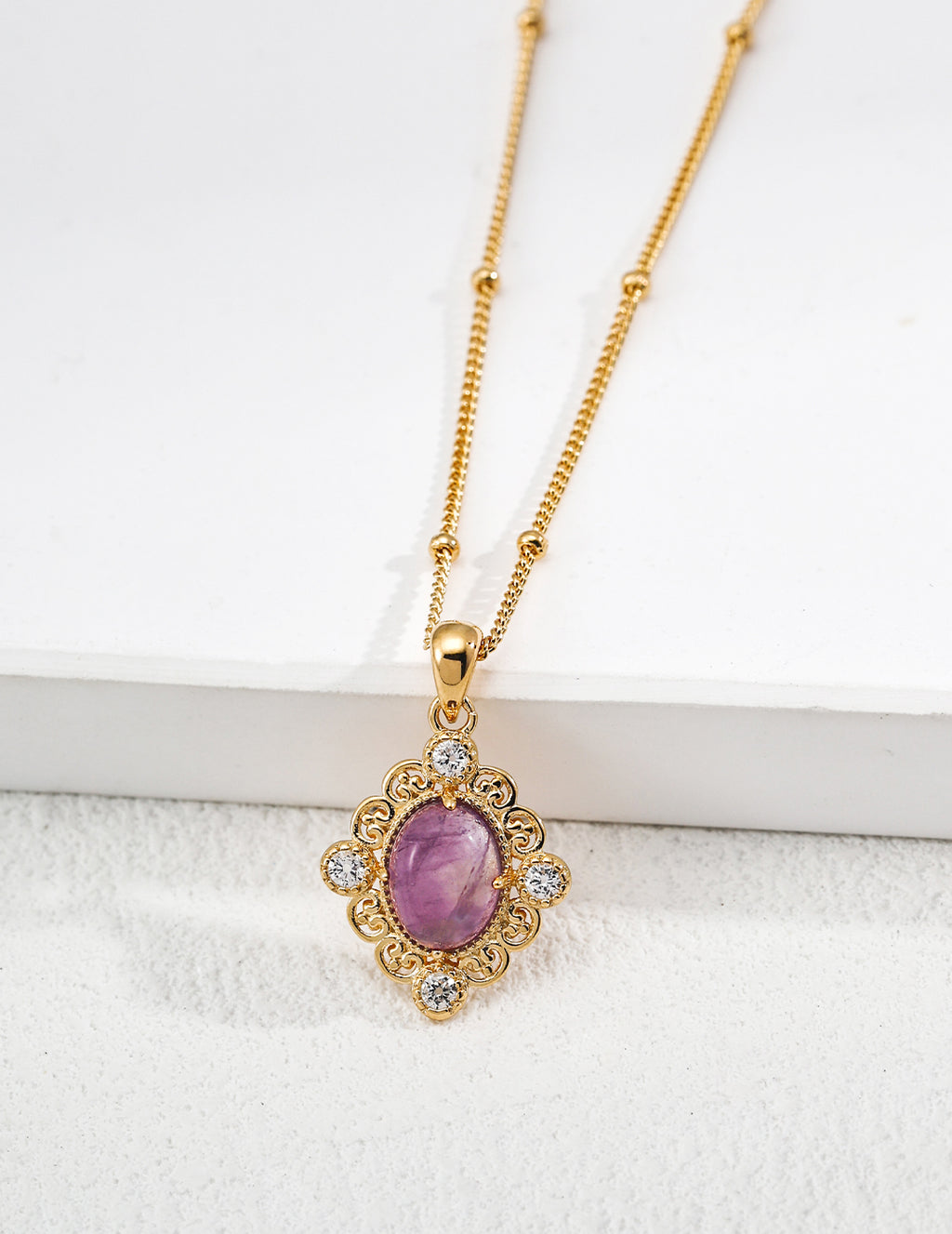 Gothic Lace Necklace — Sterling Silver, 18K Gold Vermeil, amethyst, mother-of-pearl | SENLORE
