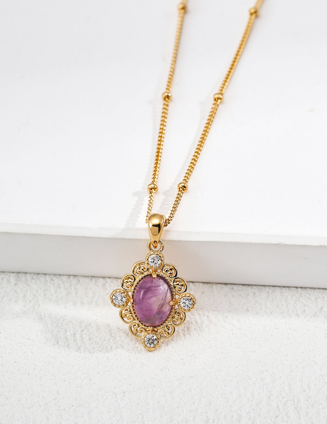 Gothic Lace Necklace — Sterling Silver, 18K Gold Vermeil, amethyst, mother-of-pearl | SENLORE