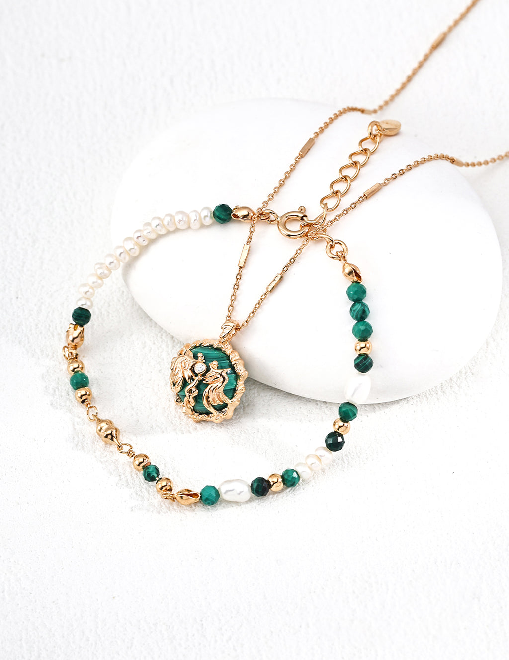 Victory Flame Malachite Necklace — 18K Gold Vermeil, malachite, cubic zirconia | SENLORE