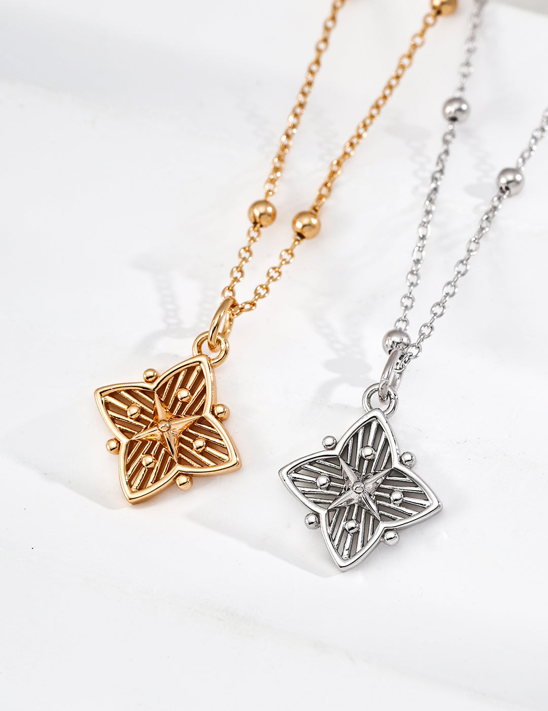 SENLORE Cross Star Clover Necklace – Side View
