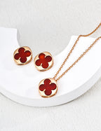 Four-Leaf Clover Lucky Necklace — Sterling Silver, mother-of-pearl, red agate, lapis lazuli | SENLORE