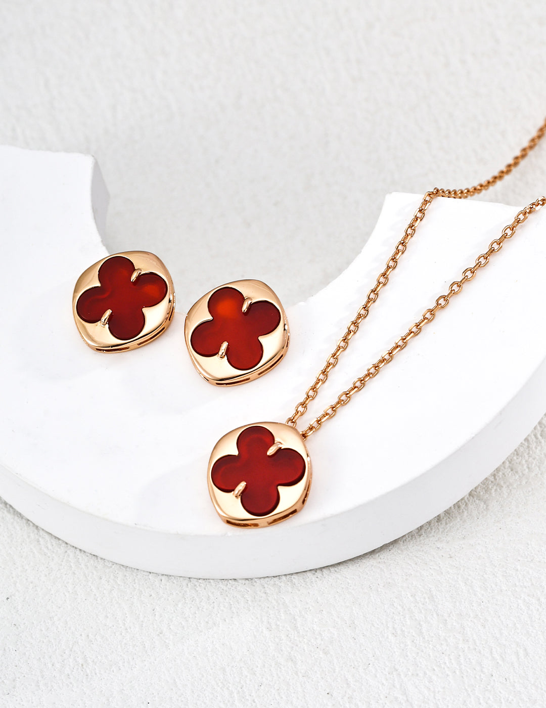Four-Leaf Clover Lucky Necklace — Sterling Silver, mother-of-pearl, red agate, lapis lazuli | SENLORE
