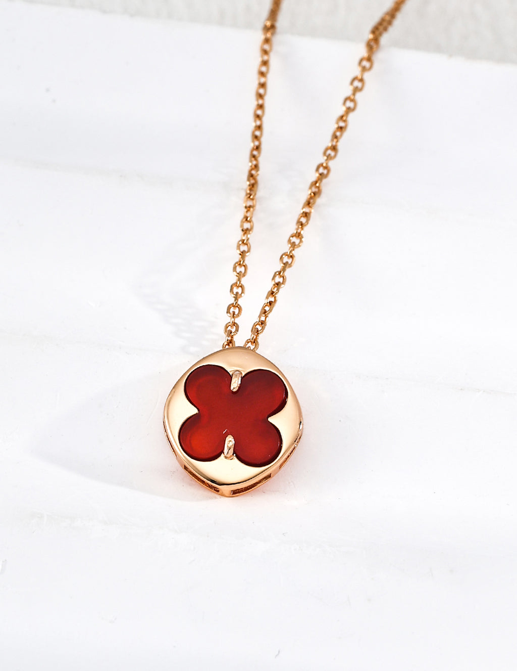 Four-Leaf Clover Lucky Necklace — Sterling Silver, mother-of-pearl, red agate, lapis lazuli | SENLORE