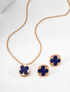 Four-Leaf Clover Lucky Necklace — Sterling Silver, mother-of-pearl, red agate, lapis lazuli | SENLORE