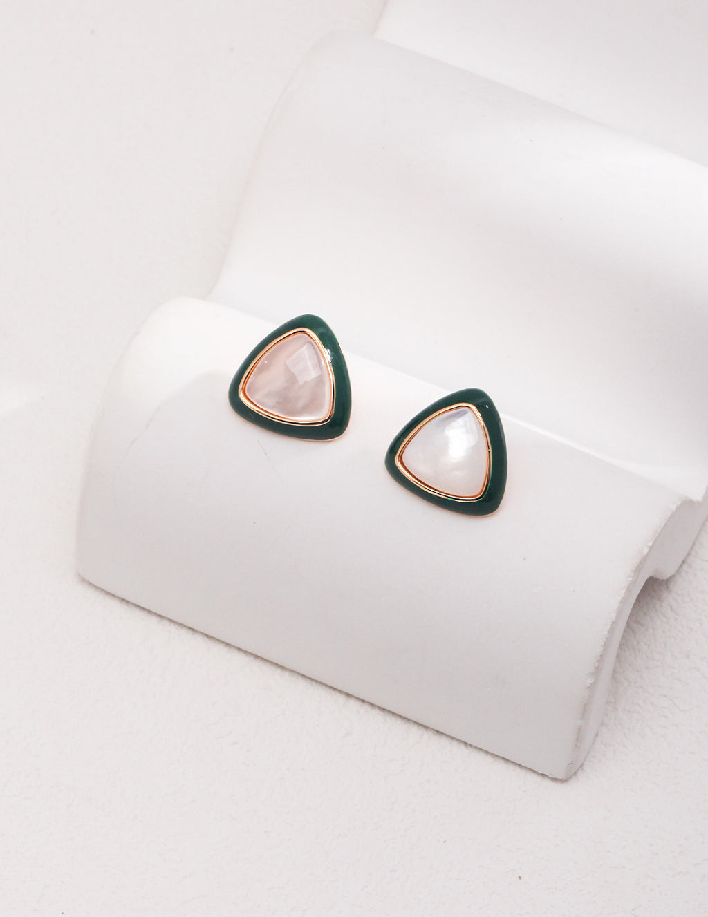 Green Triangle Mother-of-Pearl Earrings — 18K Gold Vermeil, white mother-of-pearl | SENLORE