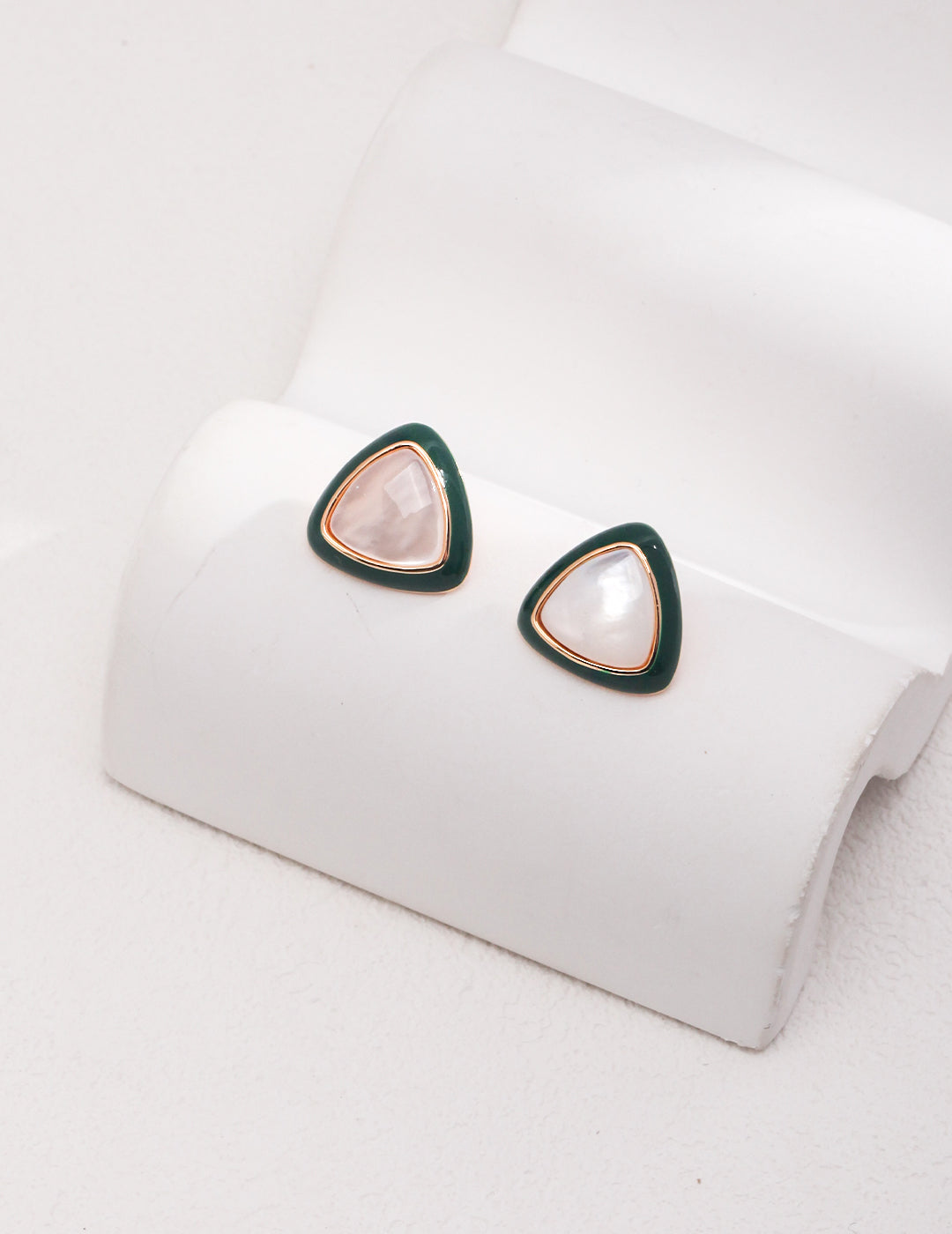 Green Triangle Mother-of-Pearl Earrings — 18K Gold Vermeil, white mother-of-pearl | SENLORE