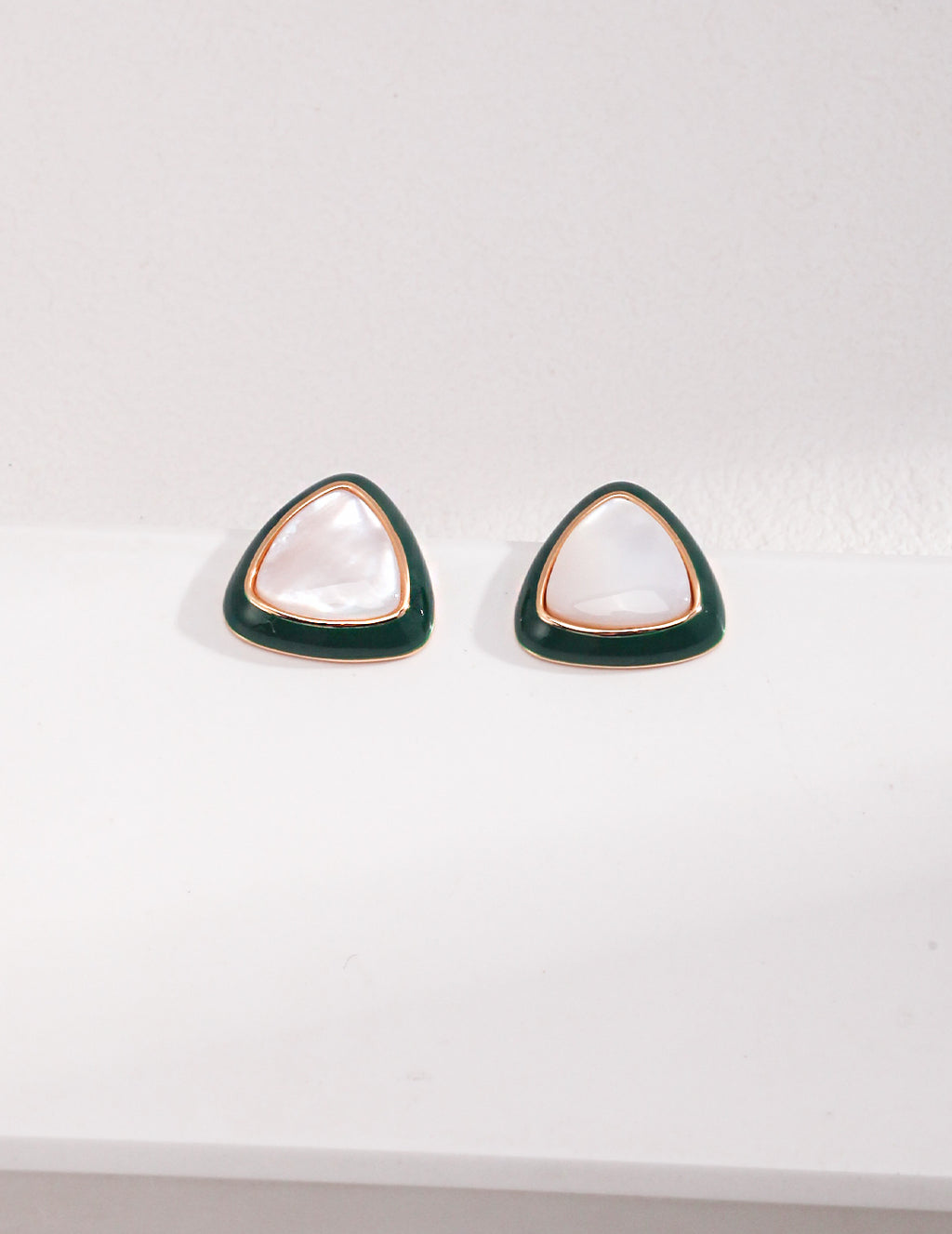 Green Triangle Mother-of-Pearl Earrings — 18K Gold Vermeil, white mother-of-pearl | SENLORE