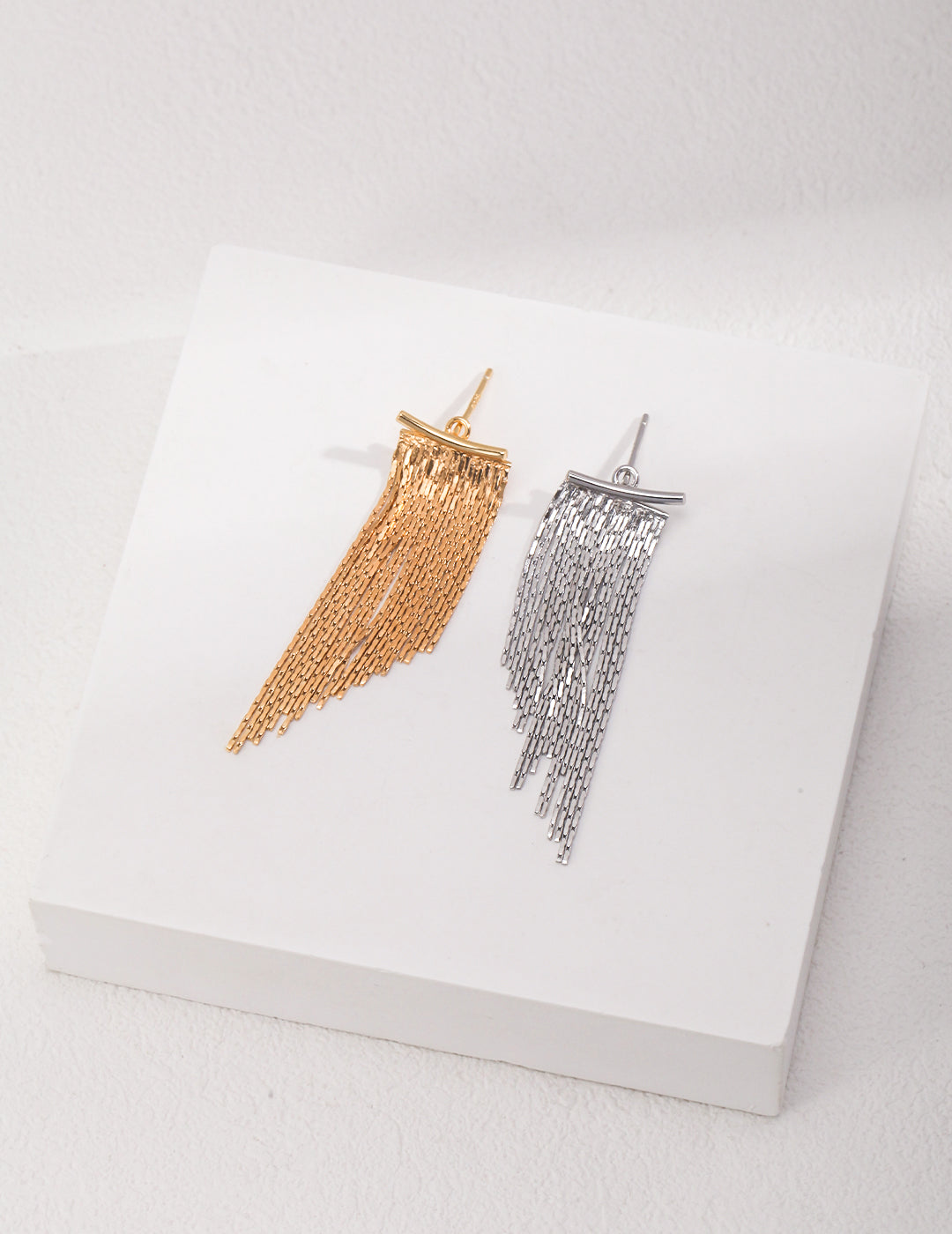 SENLORE Sterling Silver Tassel Earrings – Front View