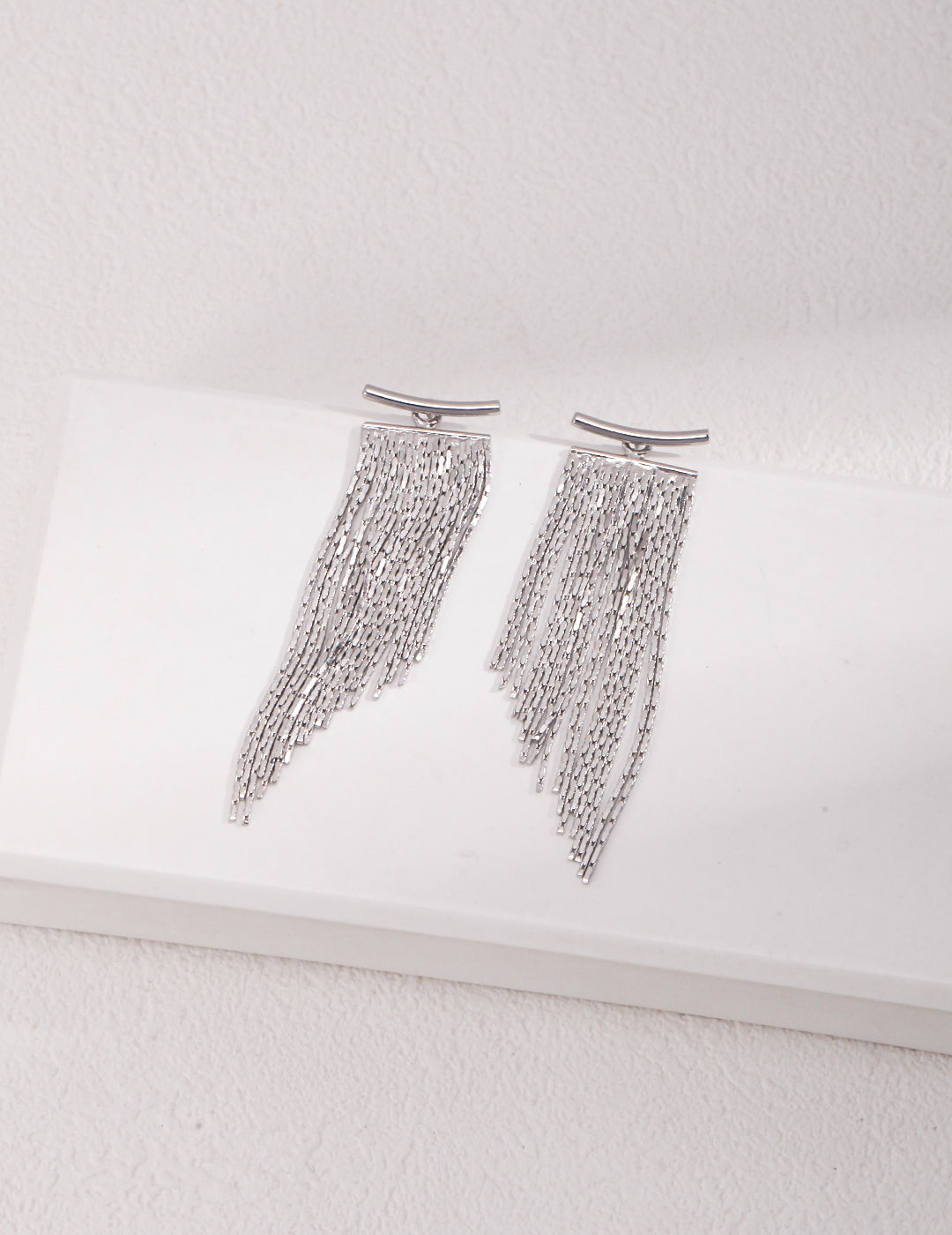 SENLORE Sterling Silver Tassel Earrings – Side View