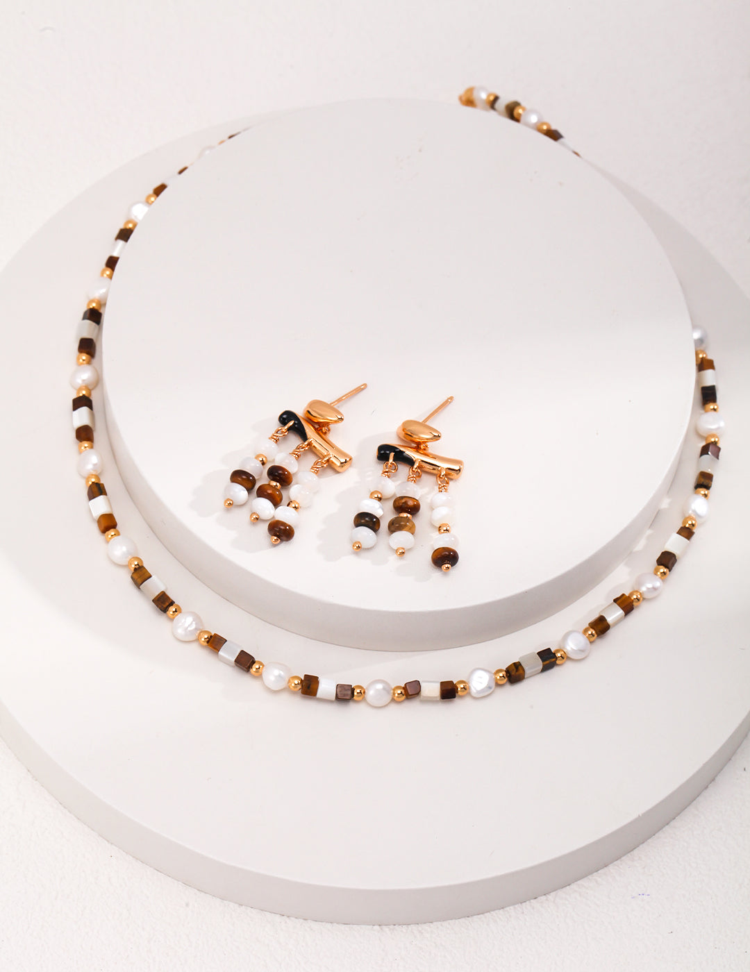 Tiger's Eye Tassel Earrings — 18K Gold Vermeil, tiger's eye, mother-of-pearl, natural freshwater pearl | SENLORE
