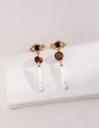 Tiger's Eye Long Baroque Earrings — 18K Gold Vermeil, tiger's eye, natural elongated baroque pearl | SENLORE