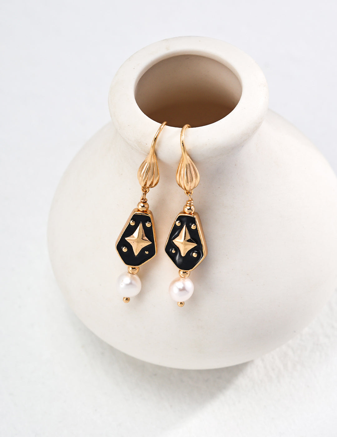 Enamel Pearl Earrings — 18K Gold Vermeil, natural freshwater pearl | SENLORE