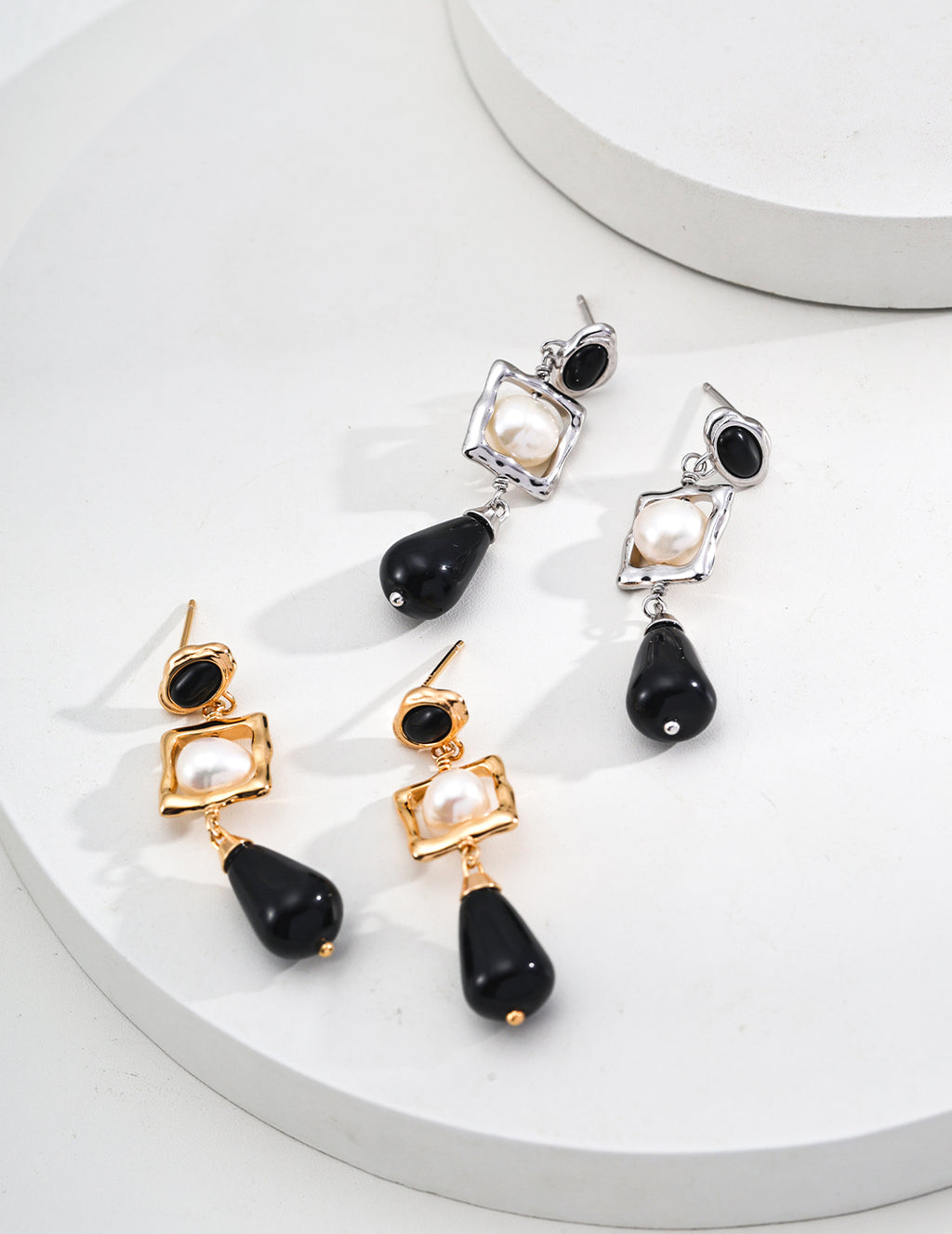 Pearl Black Agate Earrings — Sterling Silver, 18K Gold Vermeil, natural freshwater pearl, black agate | SENLORE