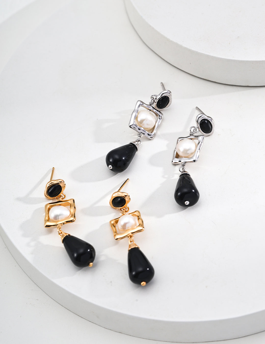 Pearl Black Agate Earrings — Sterling Silver, 18K Gold Vermeil, natural freshwater pearl, black agate | SENLORE