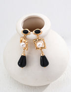 Pearl Black Agate Earrings — Sterling Silver, 18K Gold Vermeil, natural freshwater pearl, black agate | SENLORE