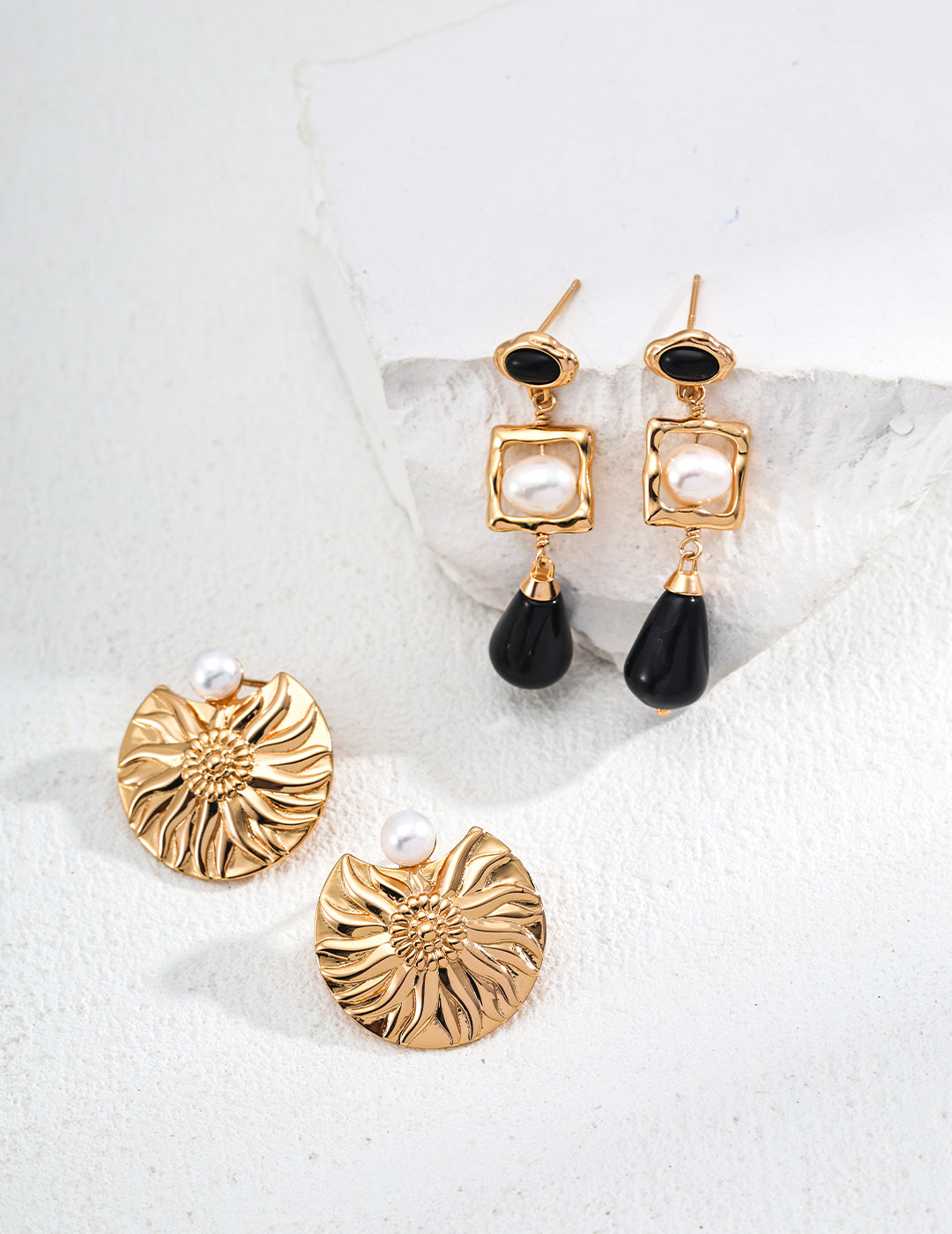 Pearl Black Agate Earrings — Sterling Silver, 18K Gold Vermeil, natural freshwater pearl, black agate | SENLORE