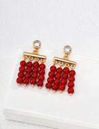 Red Agate Tassel Earrings — 18K Gold Vermeil, red agate | SENLORE