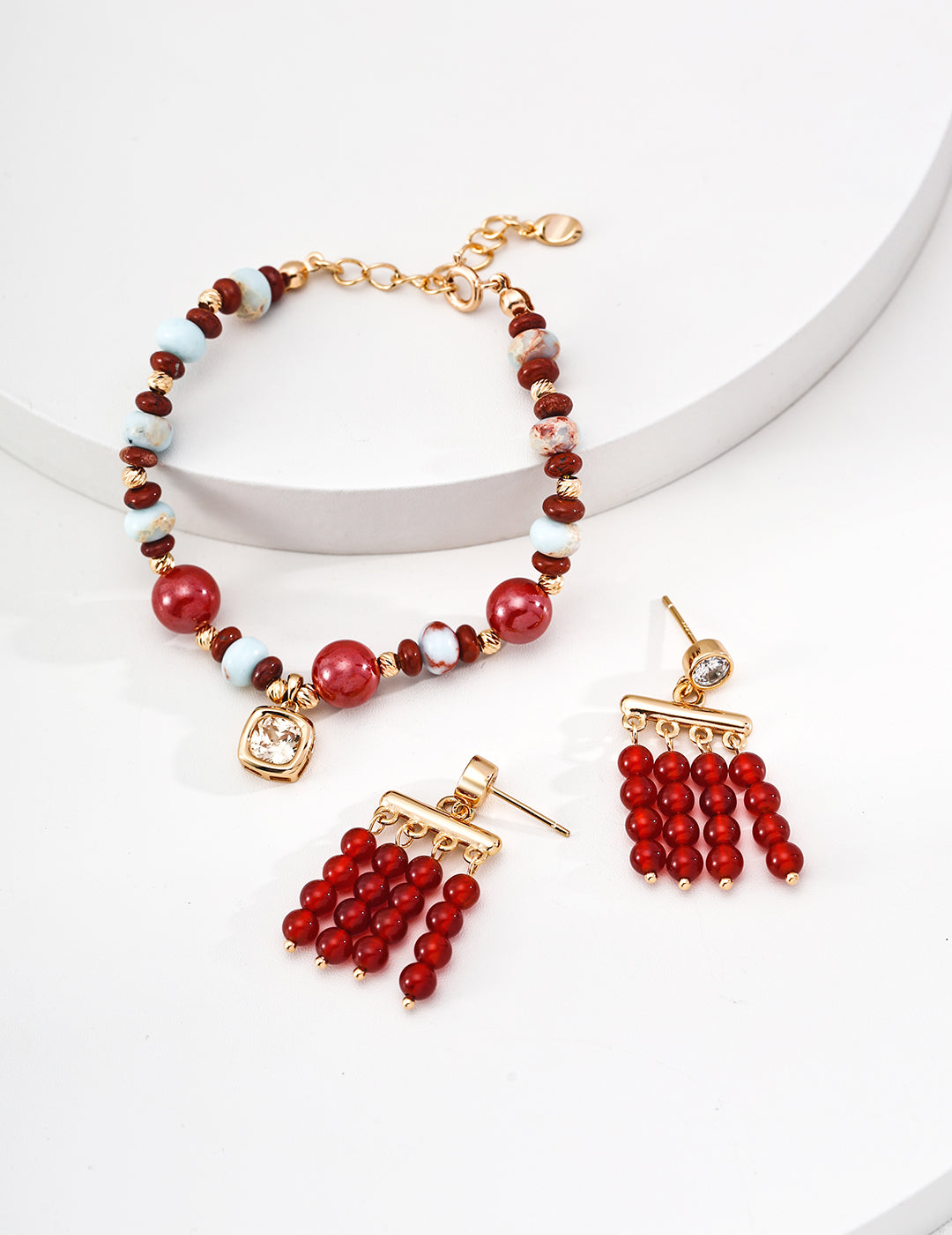 Red Agate Tassel Earrings — 18K Gold Vermeil, red agate | SENLORE