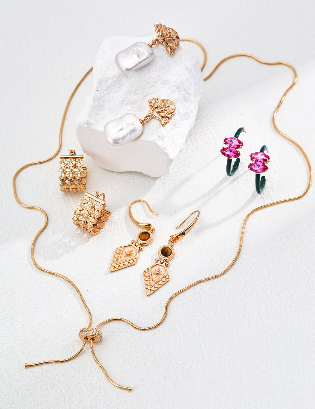 Color-Block Enamel Zircon Earrings — 18K Gold Vermeil, cubic zirconia | SENLORE
