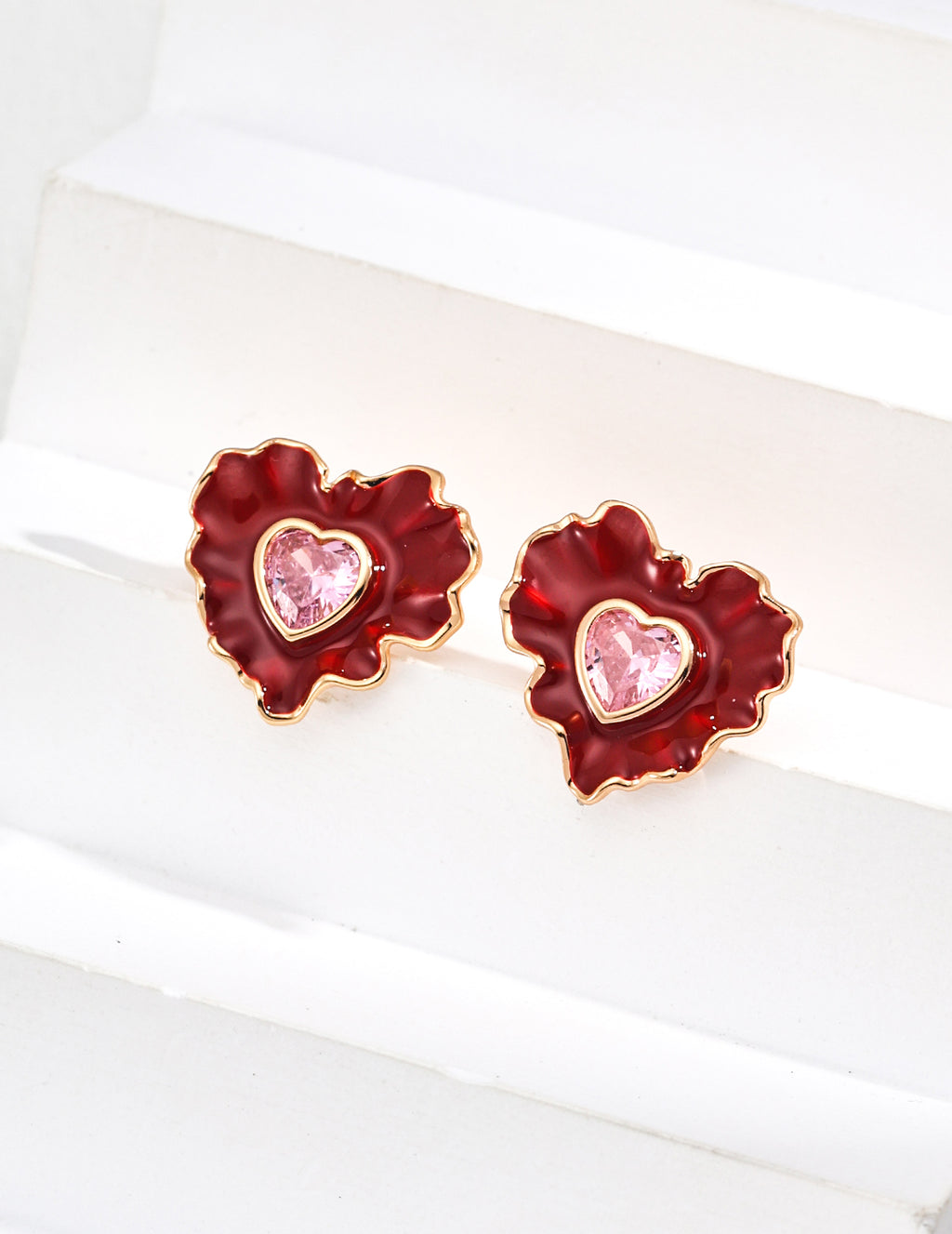 Heart Pink Zircon Earrings — Sterling Silver, 18K Gold Vermeil, cubic zirconia | SENLORE