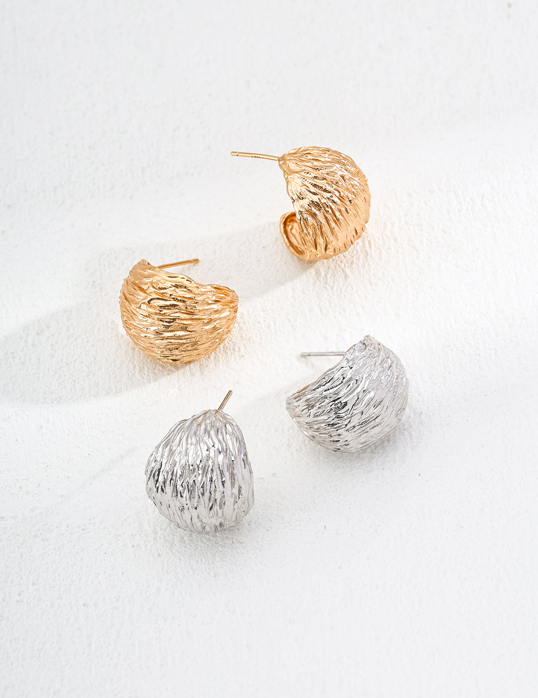 Hand-Carved Texture Earrings — Sterling Silver, 18K Gold Vermeil | SENLORE