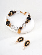Vintage Black Enamel Pearl Earrings — 18K Gold Vermeil, natural freshwater pearl | SENLORE