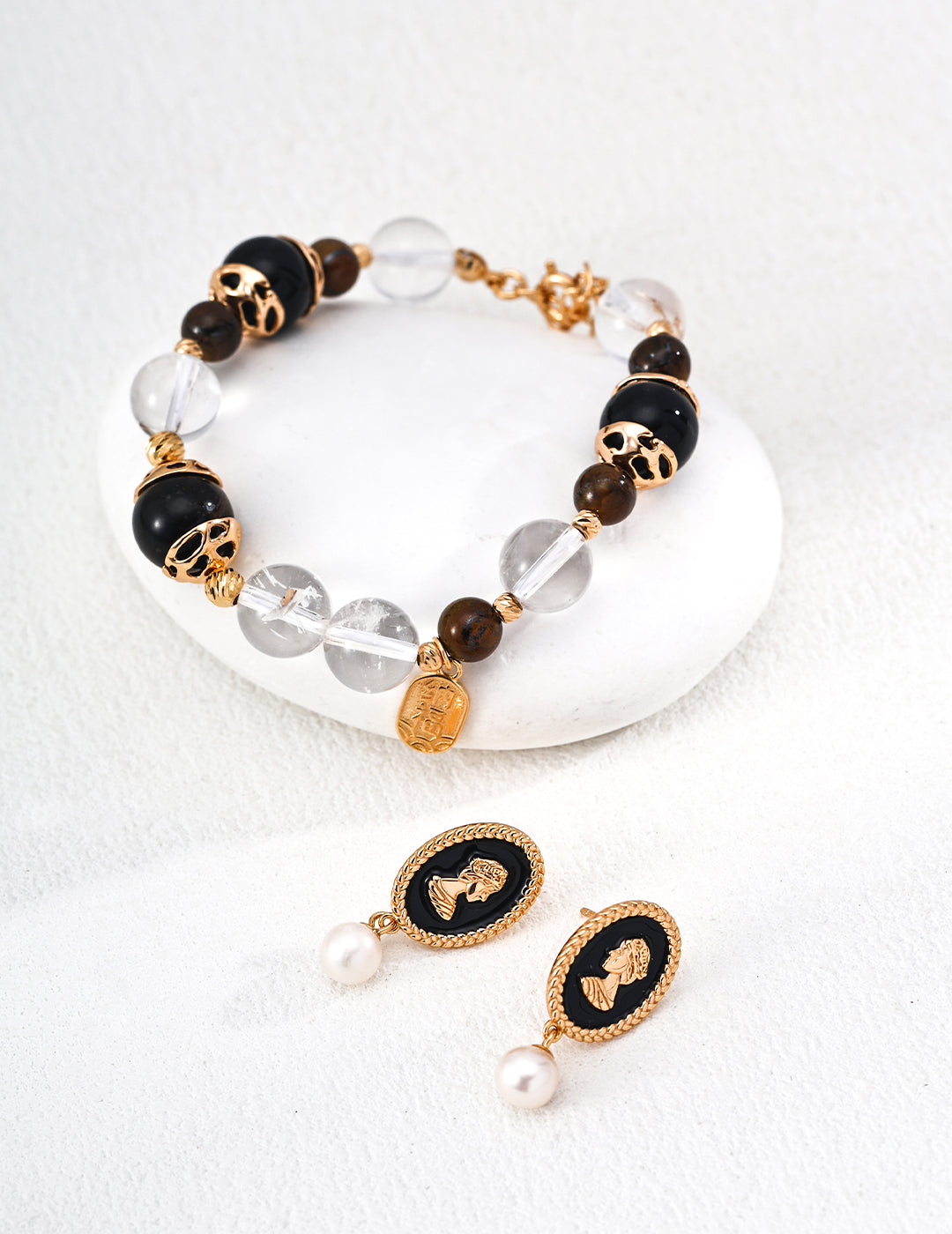 Vintage Black Enamel Pearl Earrings — 18K Gold Vermeil, natural freshwater pearl | SENLORE