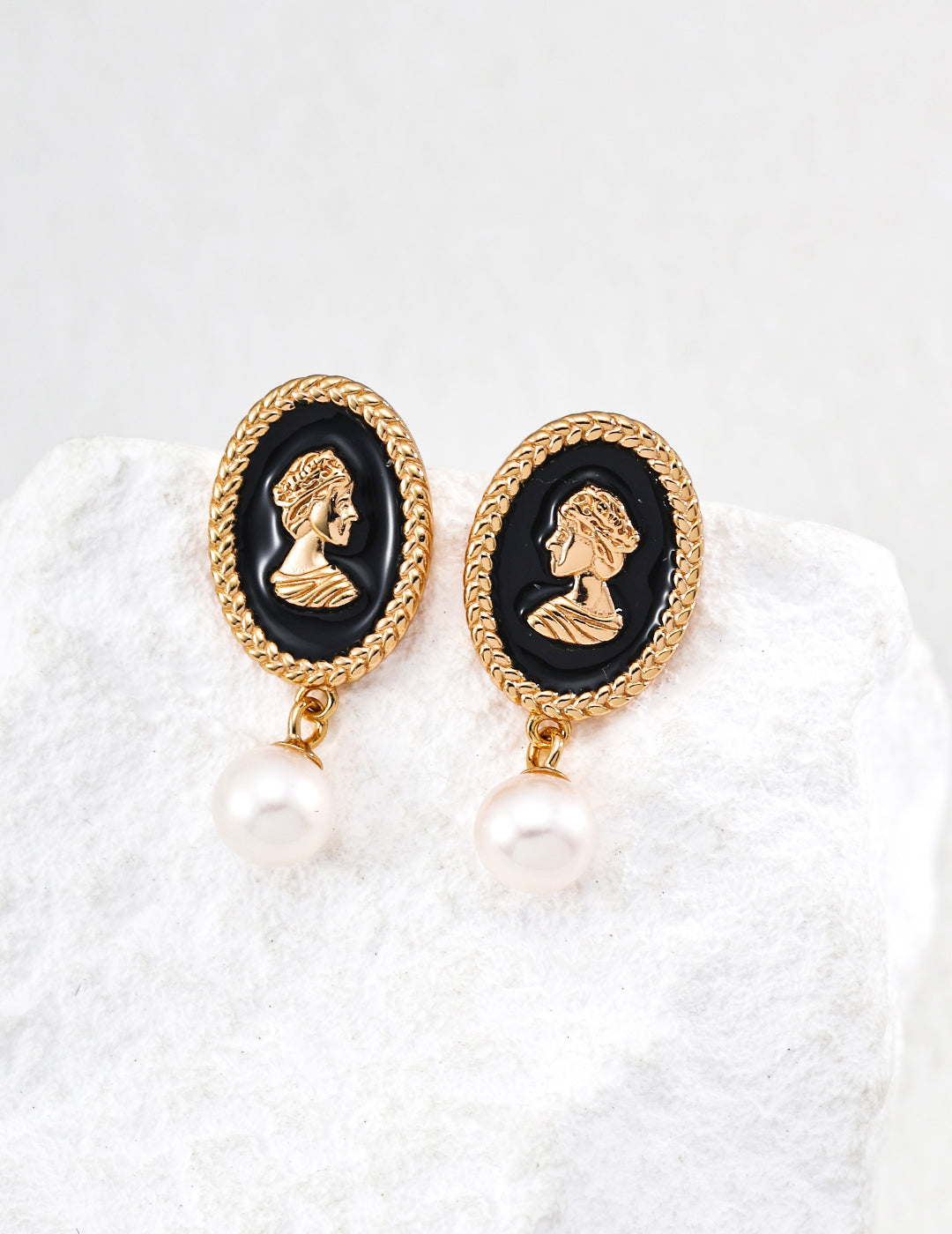 Vintage Black Enamel Pearl Earrings — 18K Gold Vermeil, natural freshwater pearl | SENLORE
